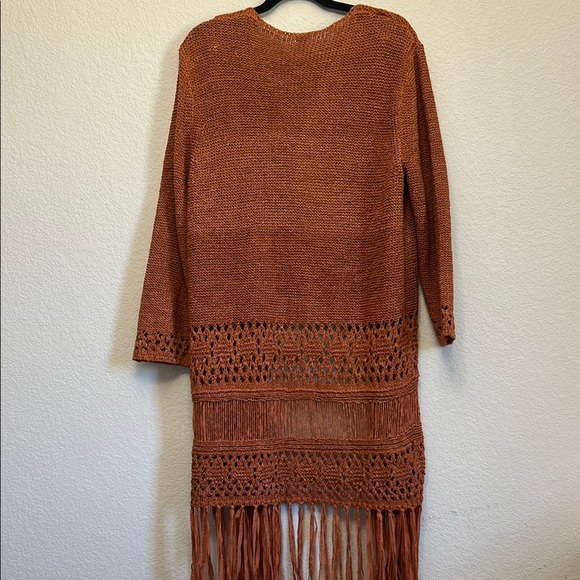 Reba Terracotta Open-Front Cardigan with Fringe - Picture 4 of 5